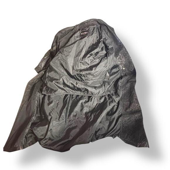 Vintage Wilsons Leather Black Long Trench Coat Suede Embossed Floral Detail - Picture 16 of 16